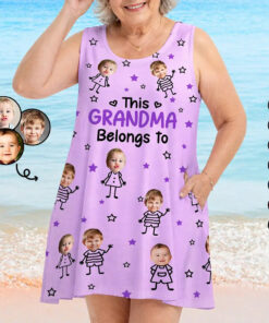 Custom Photo This Grandma Mom Belongs To Kids Pet - Personalized Sleeveless Tank Dress