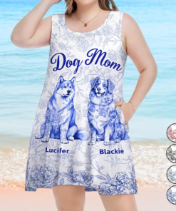 Dog Mom Toile De Jouy Style - Personalized Sleeveless Tank Dress