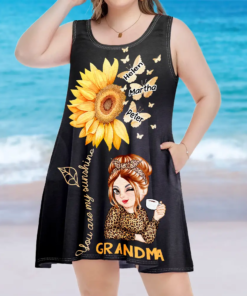 Sunflowers Grandma - Personalized Sleeveless Tank Dress